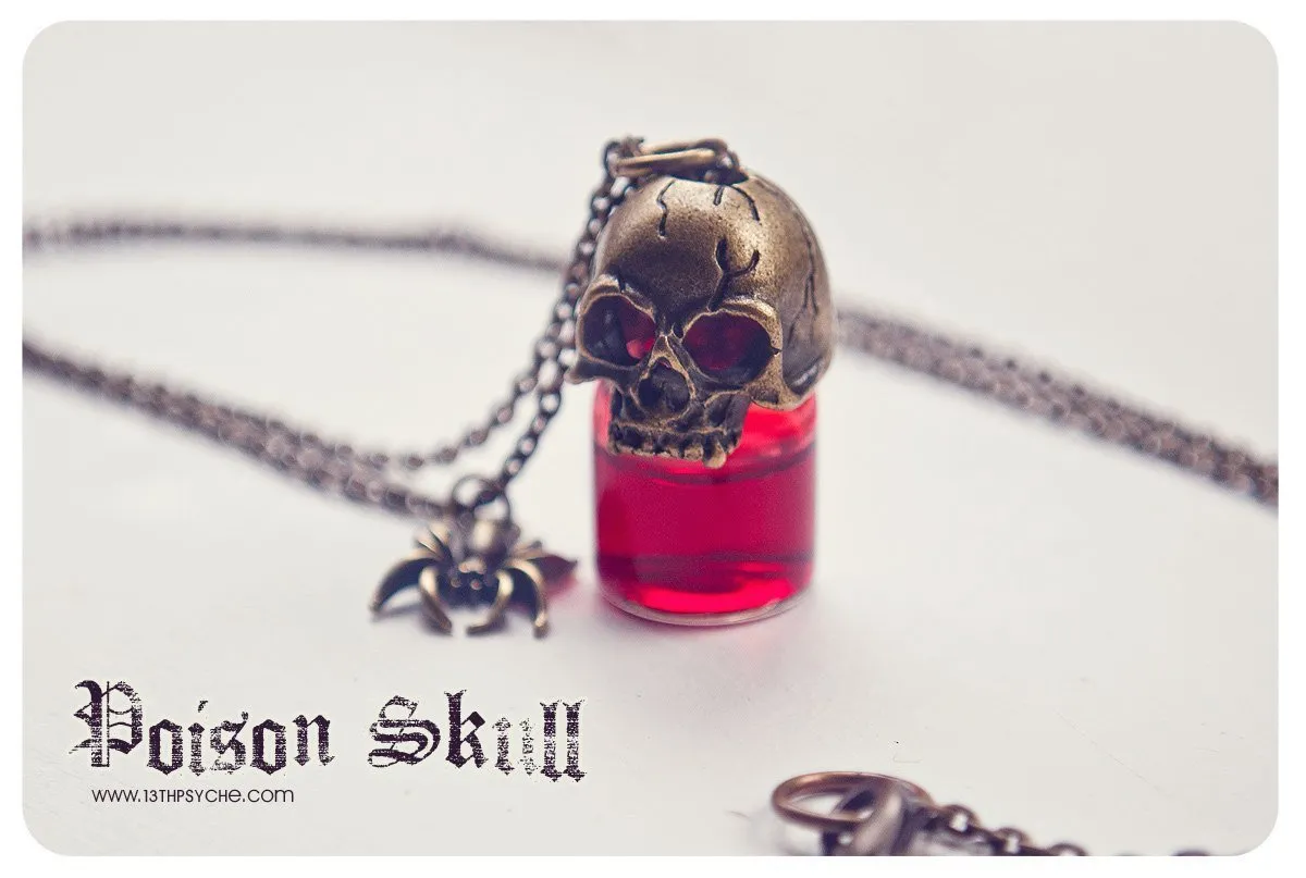 Gothic skull poison glass bottle pendant necklace