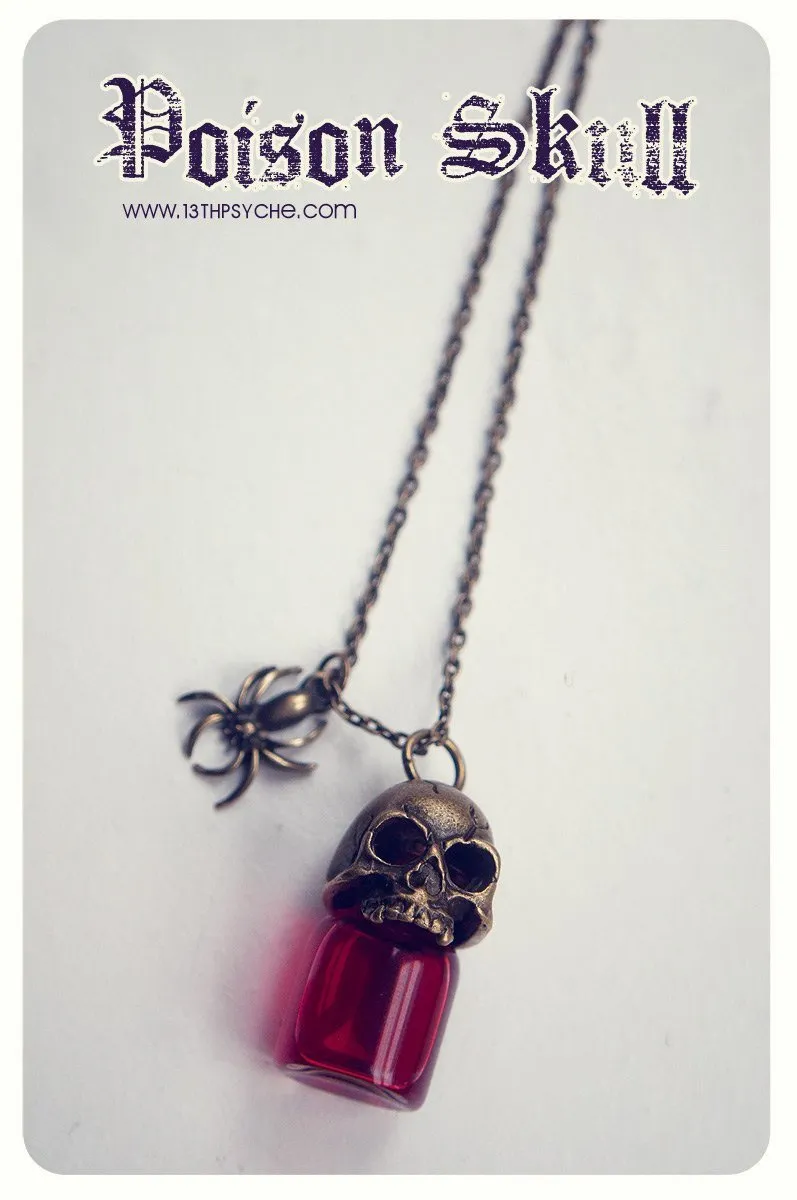 Gothic skull poison glass bottle pendant necklace