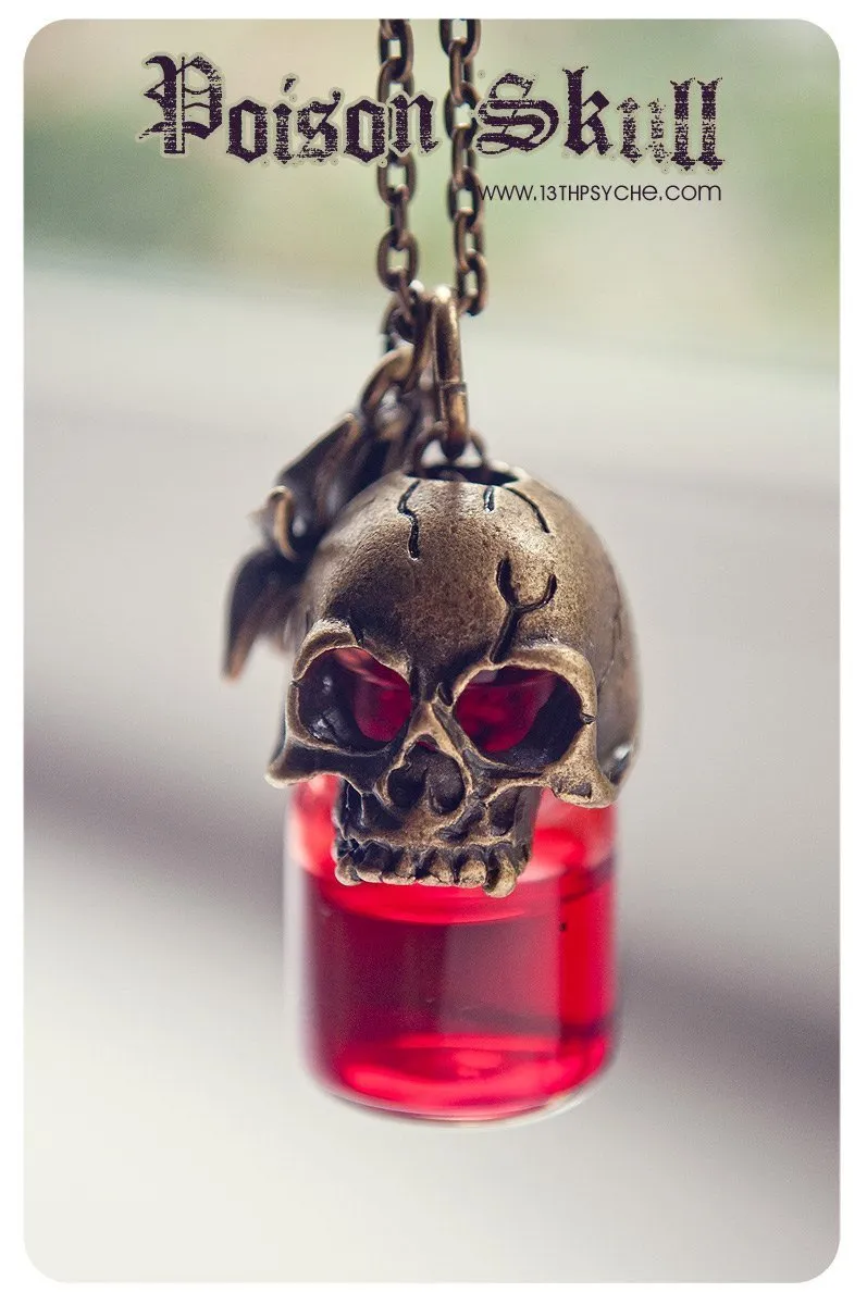 Gothic skull poison glass bottle pendant necklace