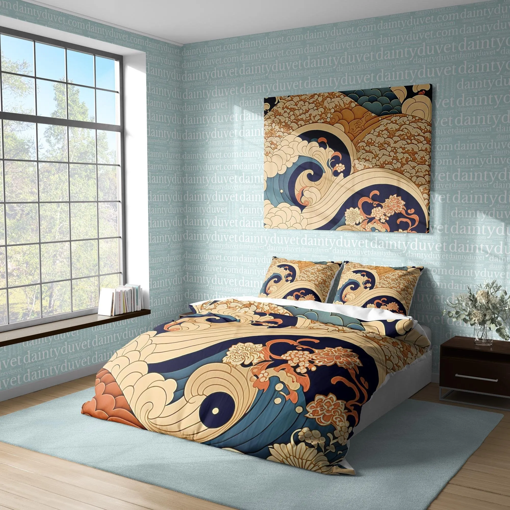 Great Wave Of Kanagawa Quilt Cover Japanese Bedding Set, Cotton Duvet Cover Colorful Bedspread, Teens Bedroom Blanket Cover