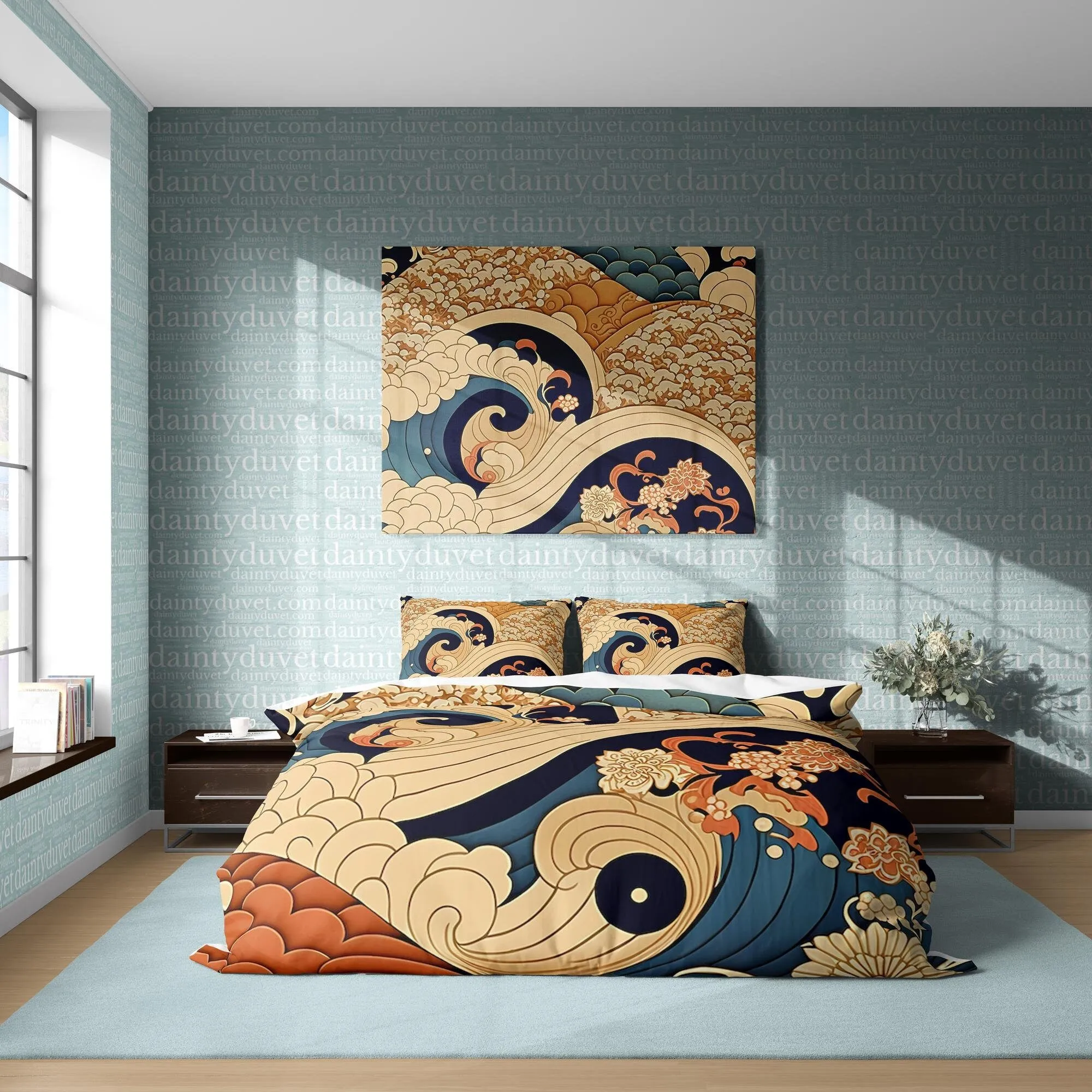 Great Wave Of Kanagawa Quilt Cover Japanese Bedding Set, Cotton Duvet Cover Colorful Bedspread, Teens Bedroom Blanket Cover