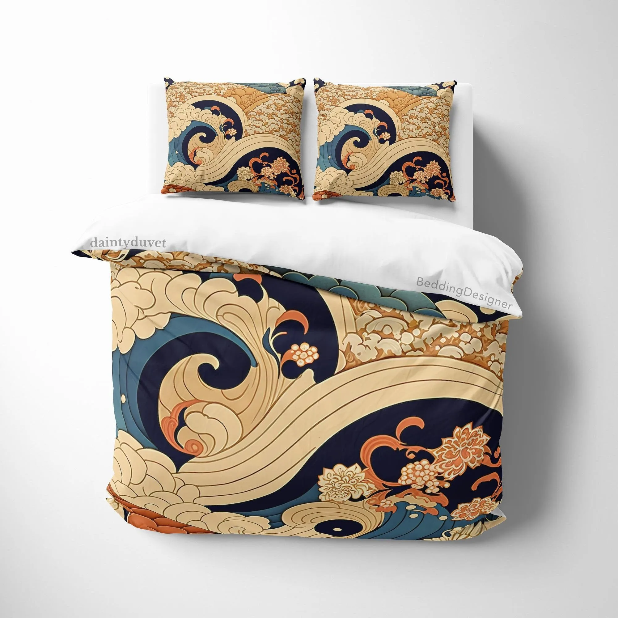 Great Wave Of Kanagawa Quilt Cover Japanese Bedding Set, Cotton Duvet Cover Colorful Bedspread, Teens Bedroom Blanket Cover