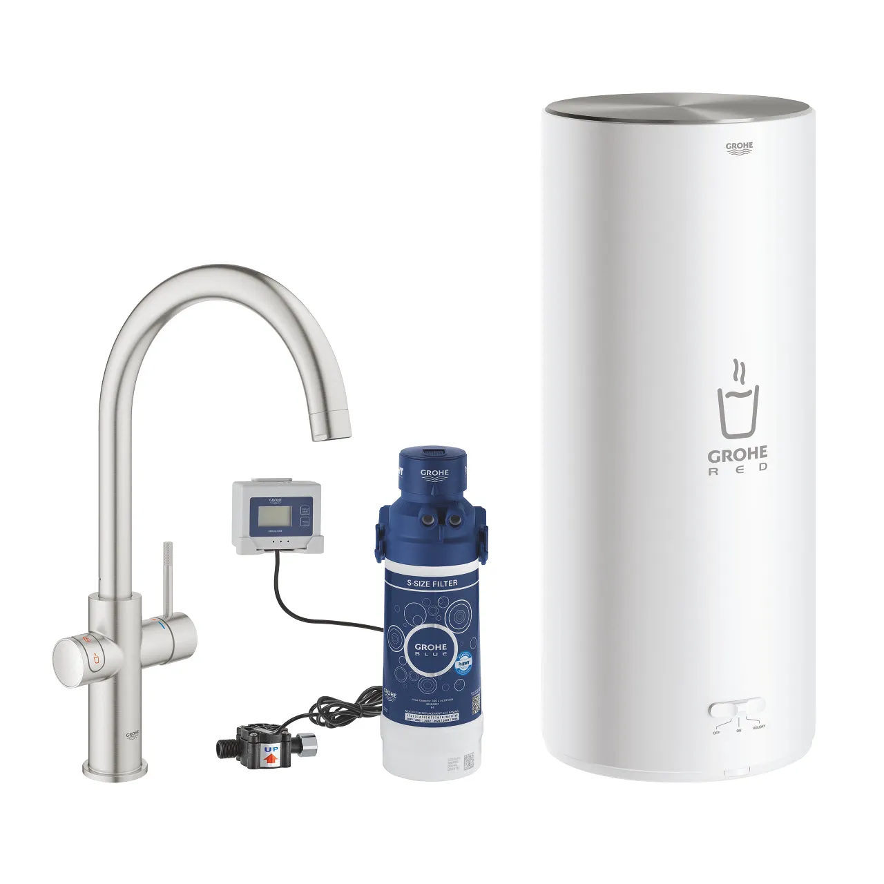 Grohe Red II Duo C-Spout Tap In Chrome and L Size Boiler