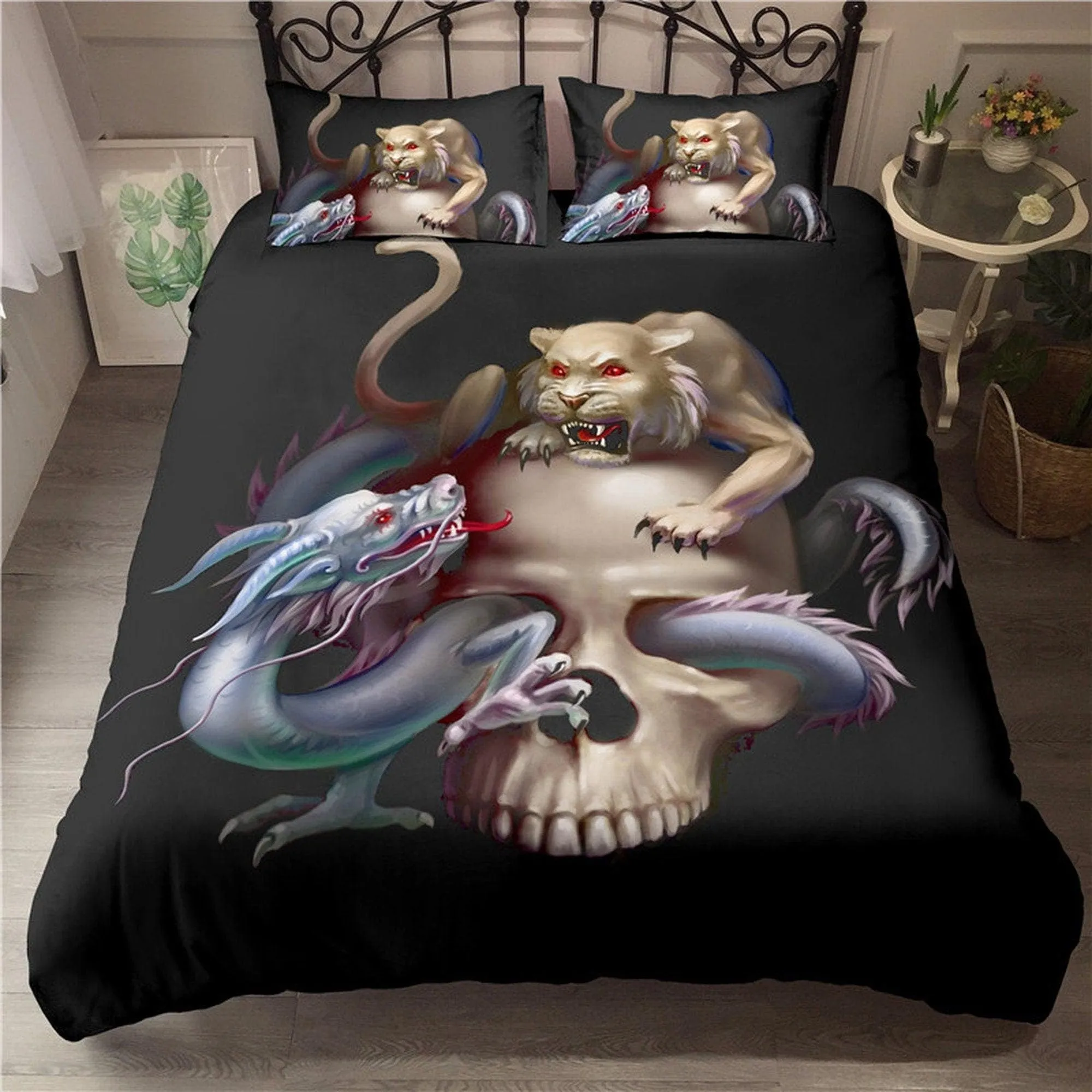 Halloween Bedding Skull Dragon Black Duvet Cover Set Bedspread, Dorm Bedding with Pillowcase, Halloween Gift Teens Kids Adults