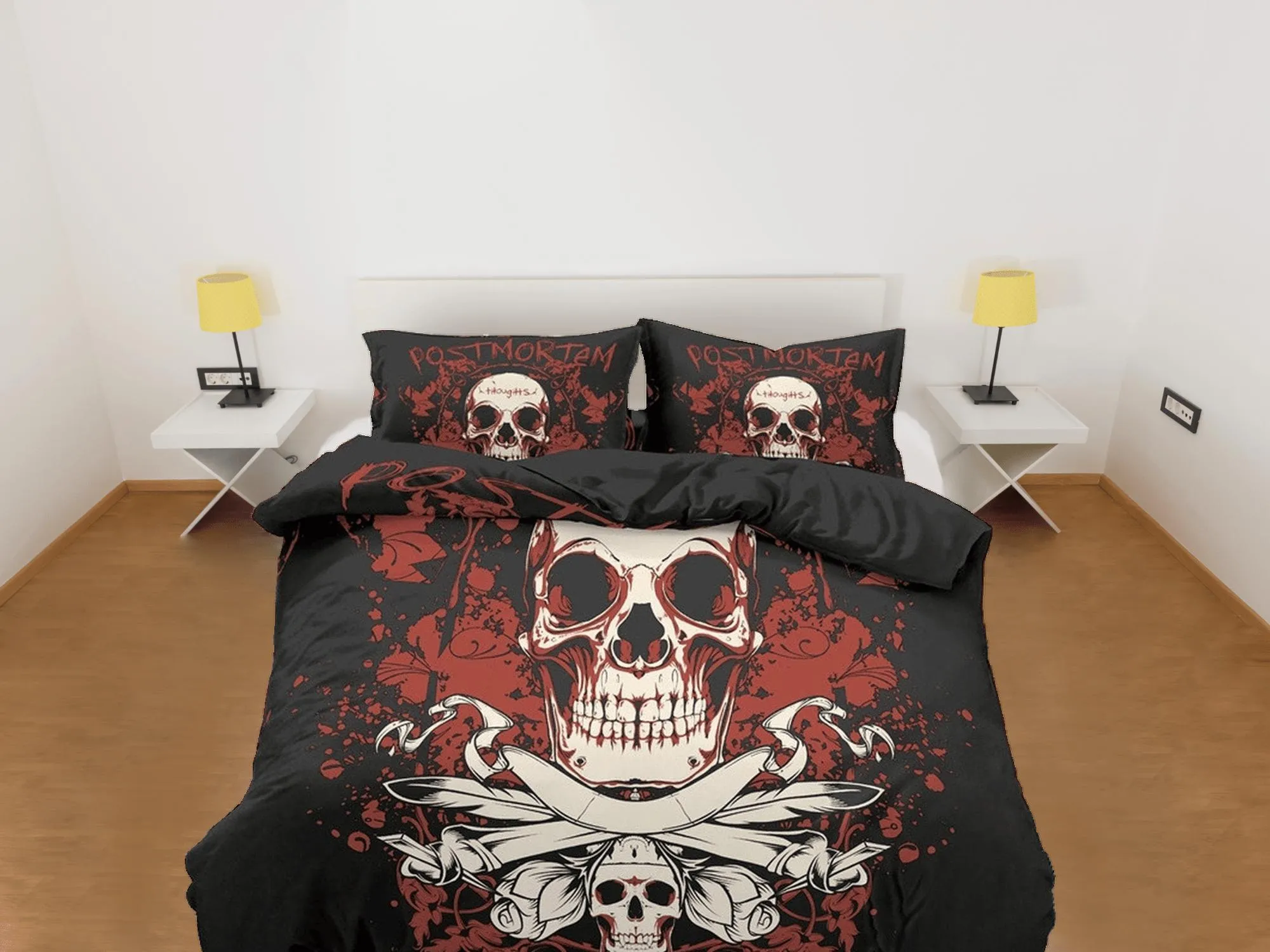 Halloween Bedding Skull in Flames Black Duvet Cover Set Bedspread, Dorm Bedding with Pillowcase, Halloween Gift Teens Kids Adults