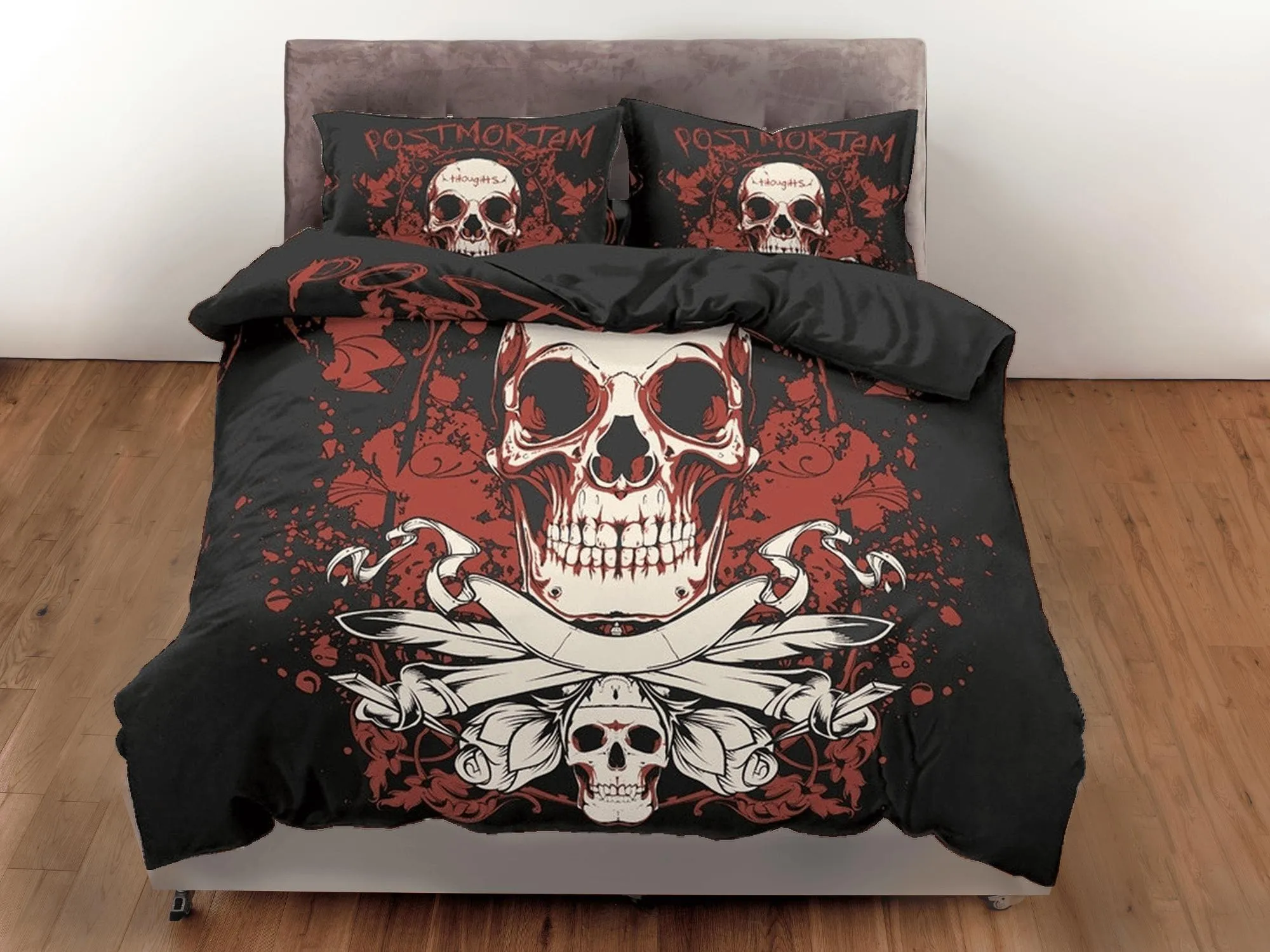 Halloween Bedding Skull in Flames Black Duvet Cover Set Bedspread, Dorm Bedding with Pillowcase, Halloween Gift Teens Kids Adults