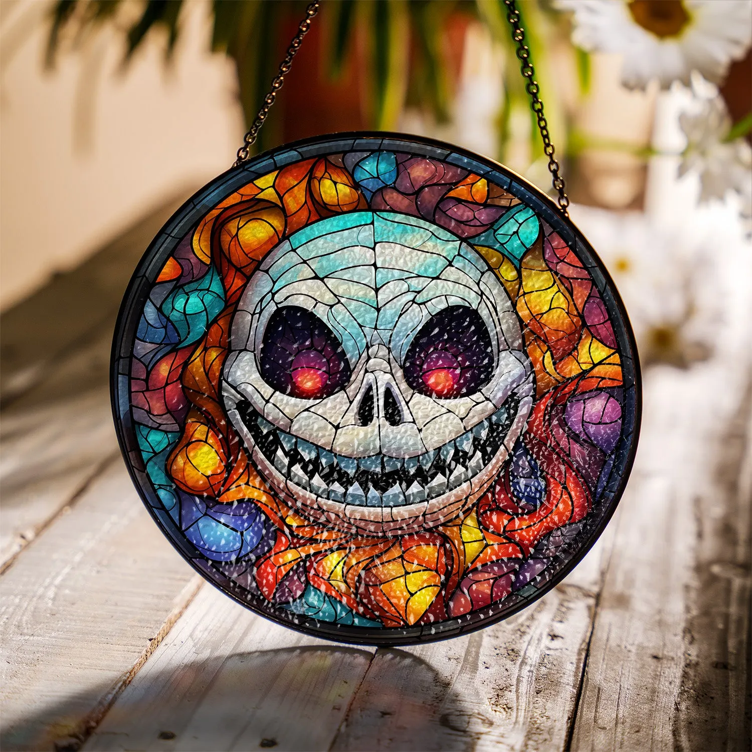 Halloween Stained Glass Suncatcher Collection | Decorative Window Hanging | 2 Sizes | Holiday Decor Accents | Spooky Grin