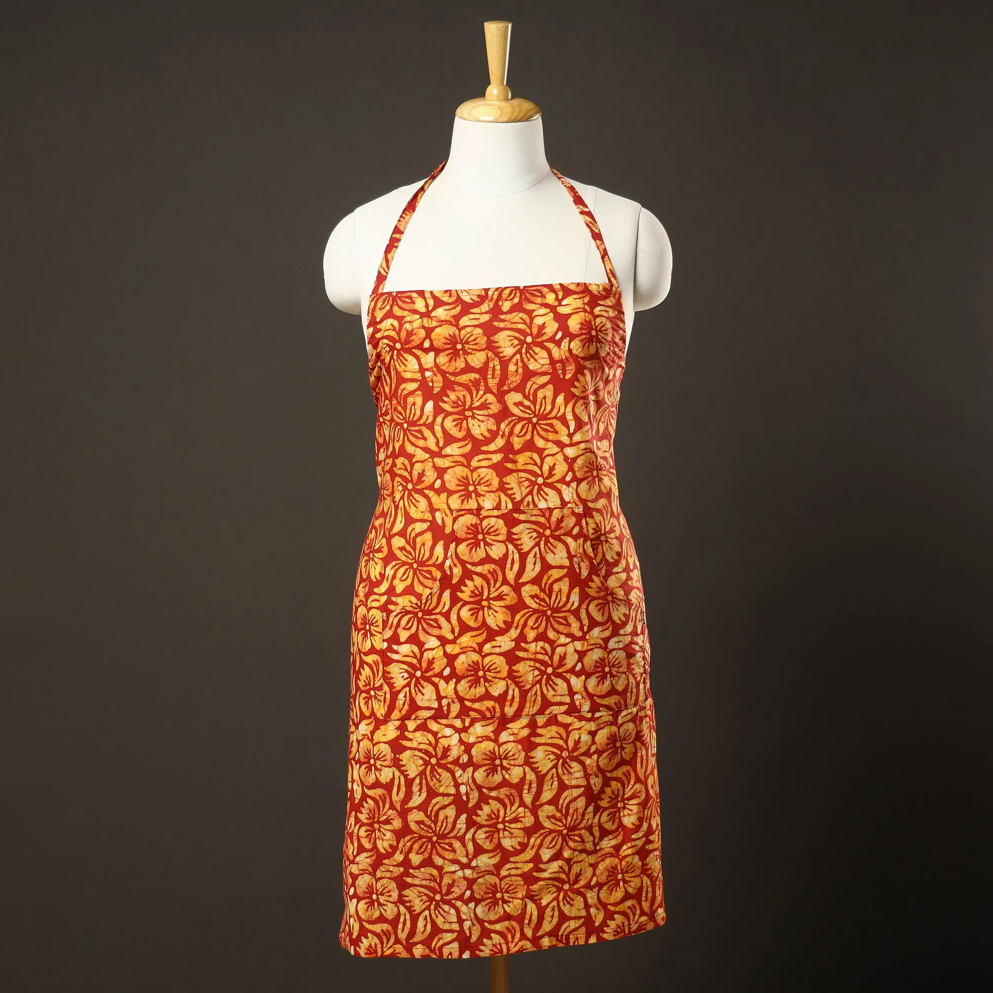 Hand Batik Printed Cotton Apron with Pocket 04