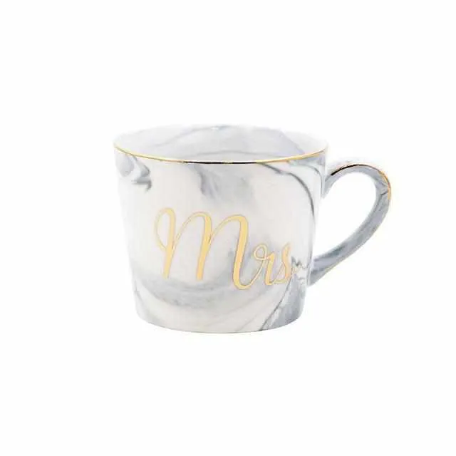 Handpainted Gold Monogram Natural Marble Porcelain Coffee Mug