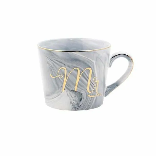 Handpainted Gold Monogram Natural Marble Porcelain Coffee Mug