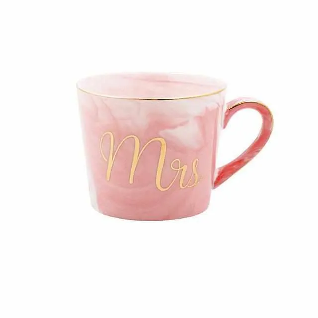 Handpainted Gold Monogram Natural Marble Porcelain Coffee Mug