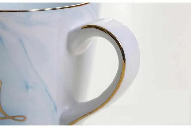 Handpainted Gold Monogram Natural Marble Porcelain Coffee Mug