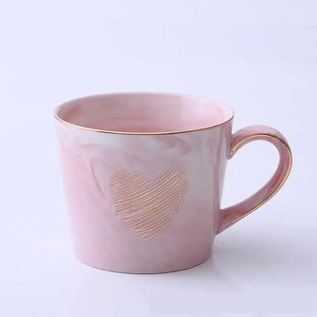 Handpainted Gold Monogram Natural Marble Porcelain Coffee Mug