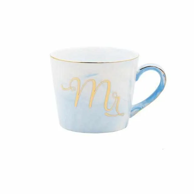 Handpainted Gold Monogram Natural Marble Porcelain Coffee Mug