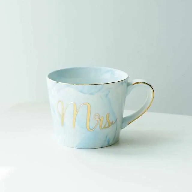 Handpainted Gold Monogram Natural Marble Porcelain Coffee Mug