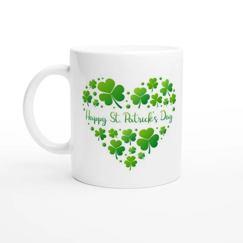 happy St.Patrick’s day  Coffee Mug, shamrock heart shaped 11oz ceramic coffee mug,irish celebration day