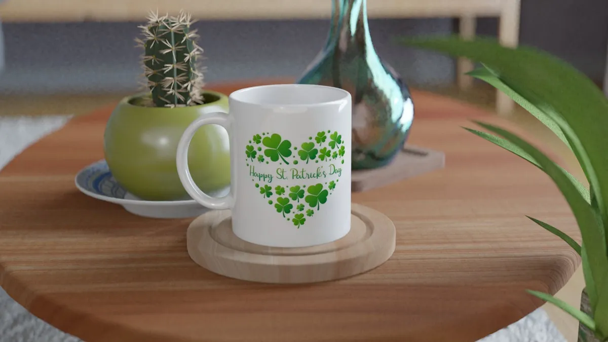 happy St.Patrick’s day  Coffee Mug, shamrock heart shaped 11oz ceramic coffee mug,irish celebration day