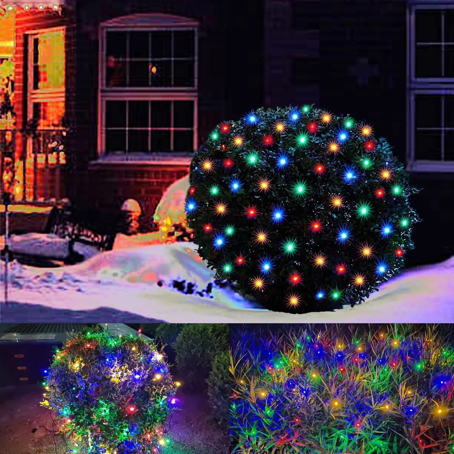 HISHINY Christmas Net Lights Outdoor Christmas Decorations | 5ftx5ft 100 LED Connectable Bush Christmas Lights Outdoor Yard Mesh Shrub