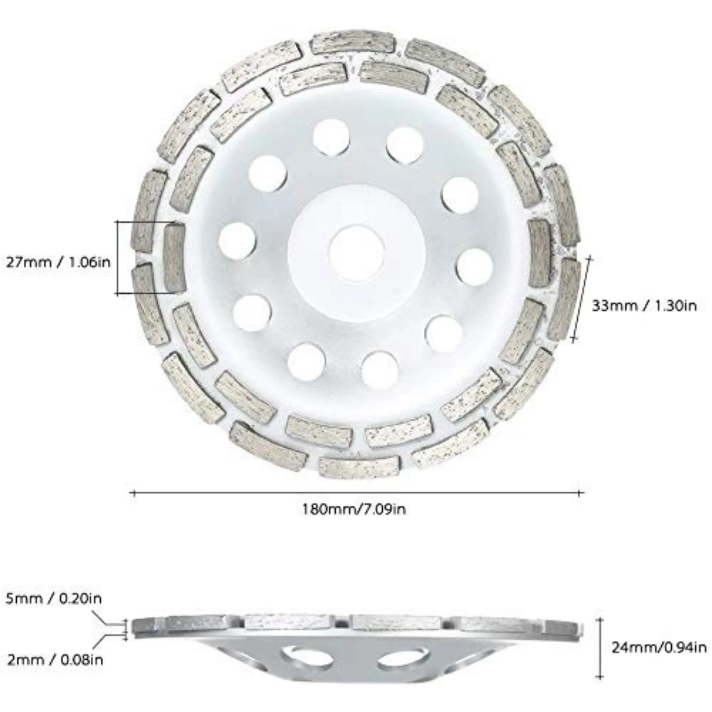 Homdum 7 Inch 180mm Double Row Segmented Rim Diamond Cup Angle Grinder Wheel for Removal of Concrete and Paint Epoxy etc from Marble Granite Stone by Grinding disc.