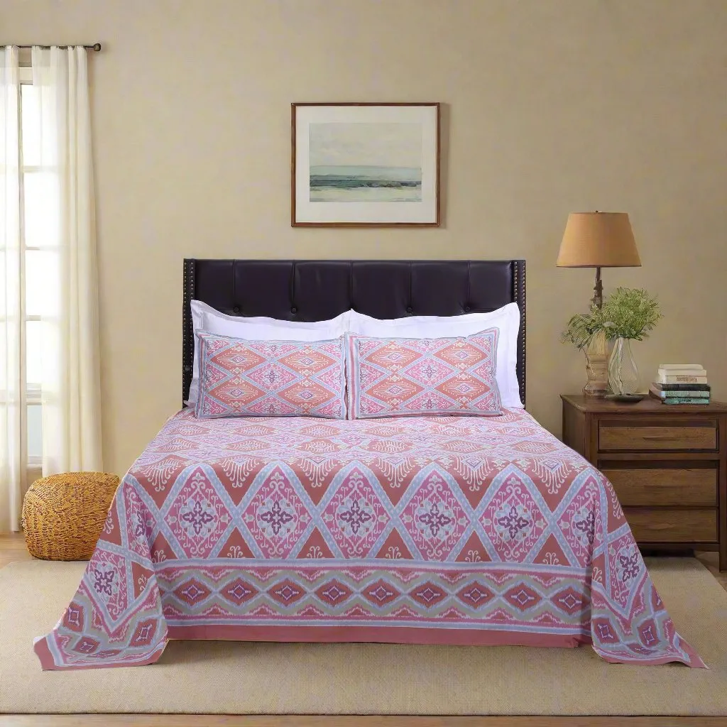 Ikat Paan New Rust Cotton Bedsheet