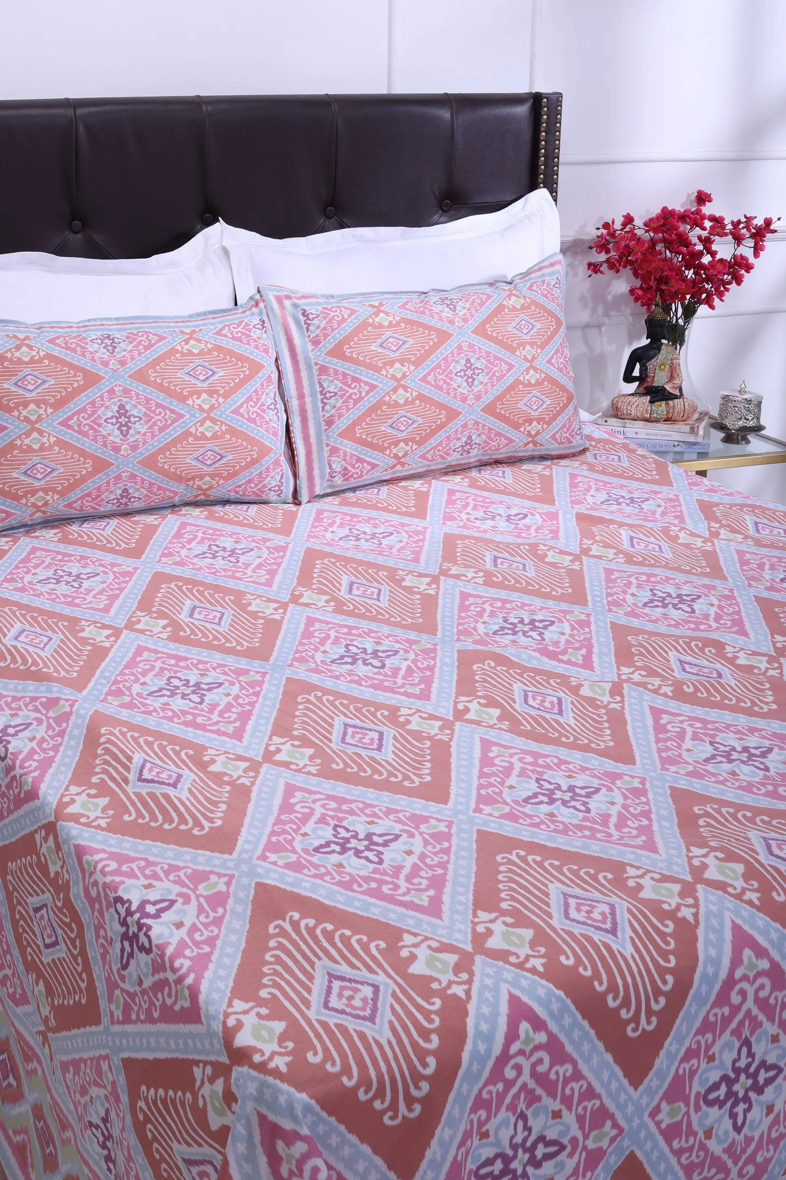 Ikat Paan New Rust Cotton Bedsheet