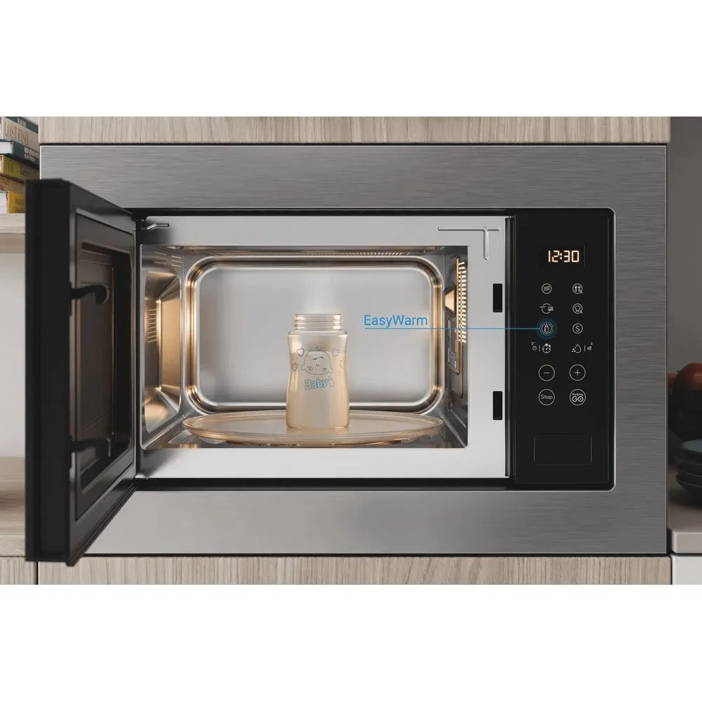 Indesit MWI125GX 25 Litre Built-In Microwave Oven with Grill Function, 59.4cm Wide - Stainless Steel