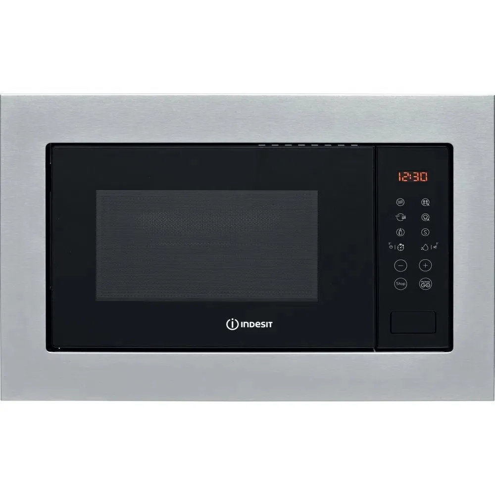 Indesit MWI125GX 25 Litre Built-In Microwave Oven with Grill Function, 59.4cm Wide - Stainless Steel