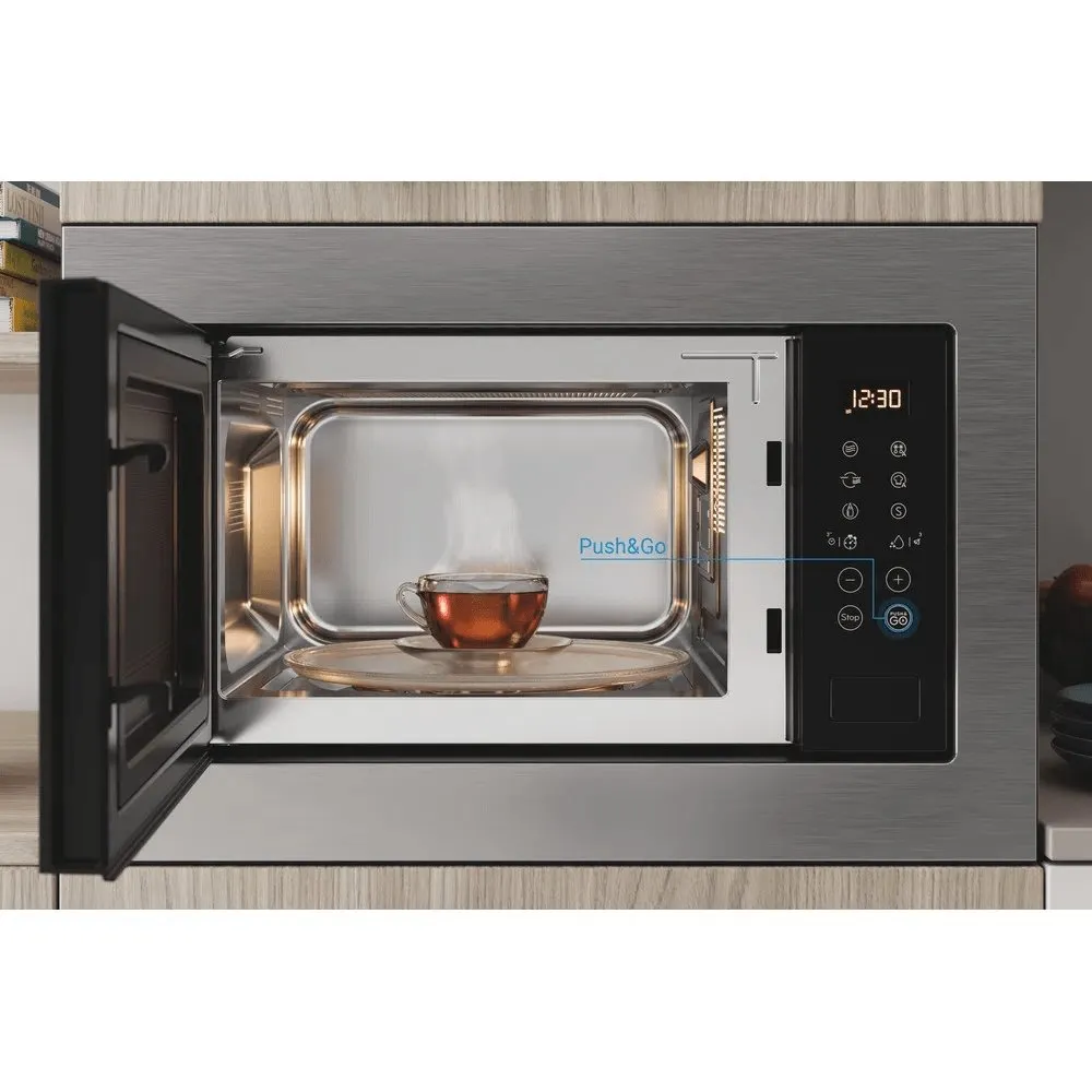 Indesit MWI125GX 25 Litre Built-In Microwave Oven with Grill Function, 59.4cm Wide - Stainless Steel