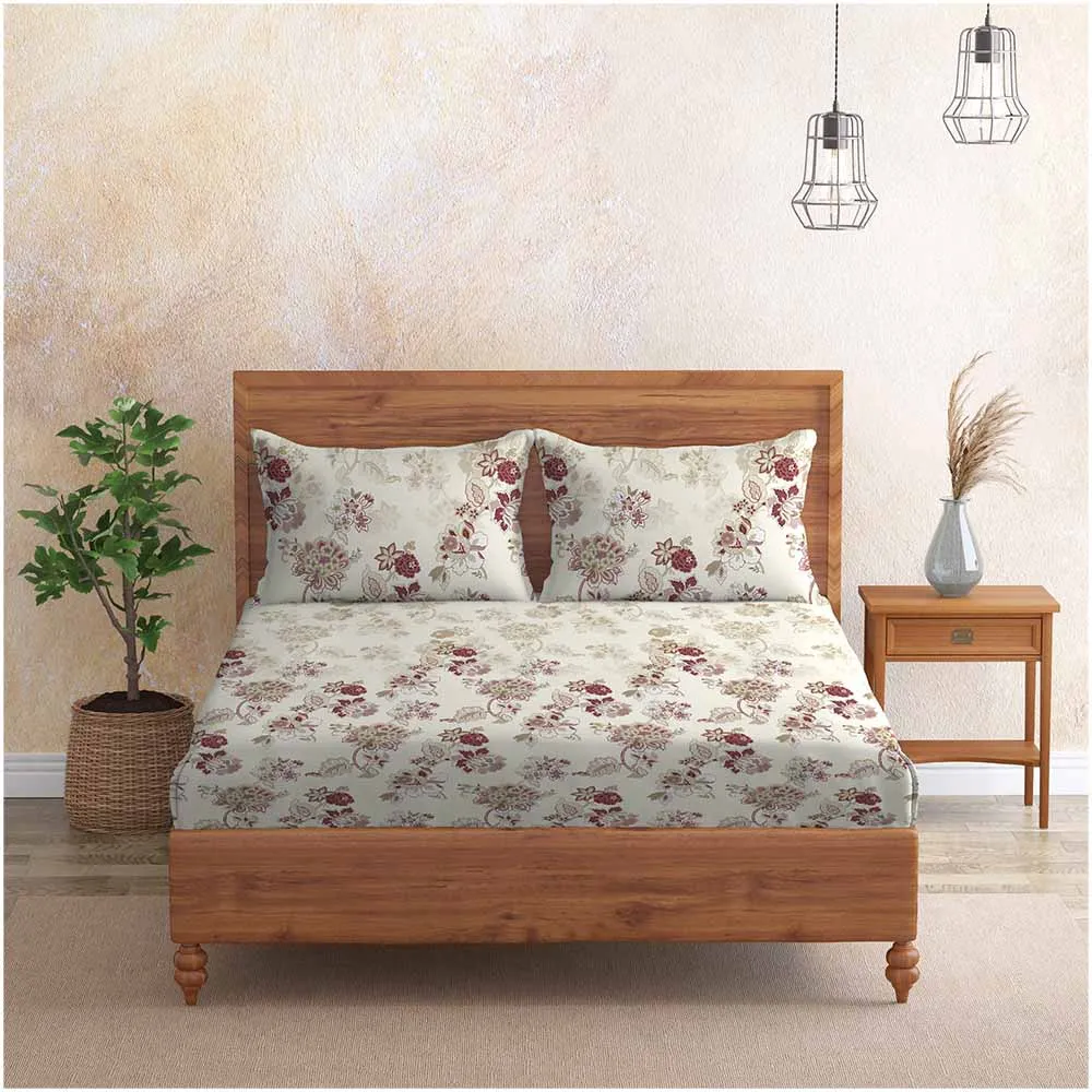 Jacobean Brown 100% Cotton Super Soft Antibacterial Bedsheet Set - Grandeur Prime