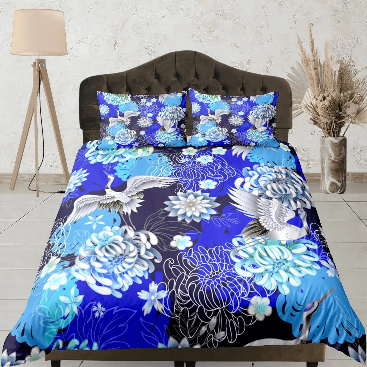 Japanese Floral Blue Duvet Cover Set Colorful Bedspread, Dorm Bedding   Pillowcase