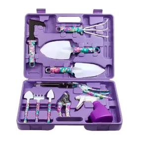 Jhua Garden Tool Set | 10 Pieces Gardening Tools Kit with Purple Flower Print