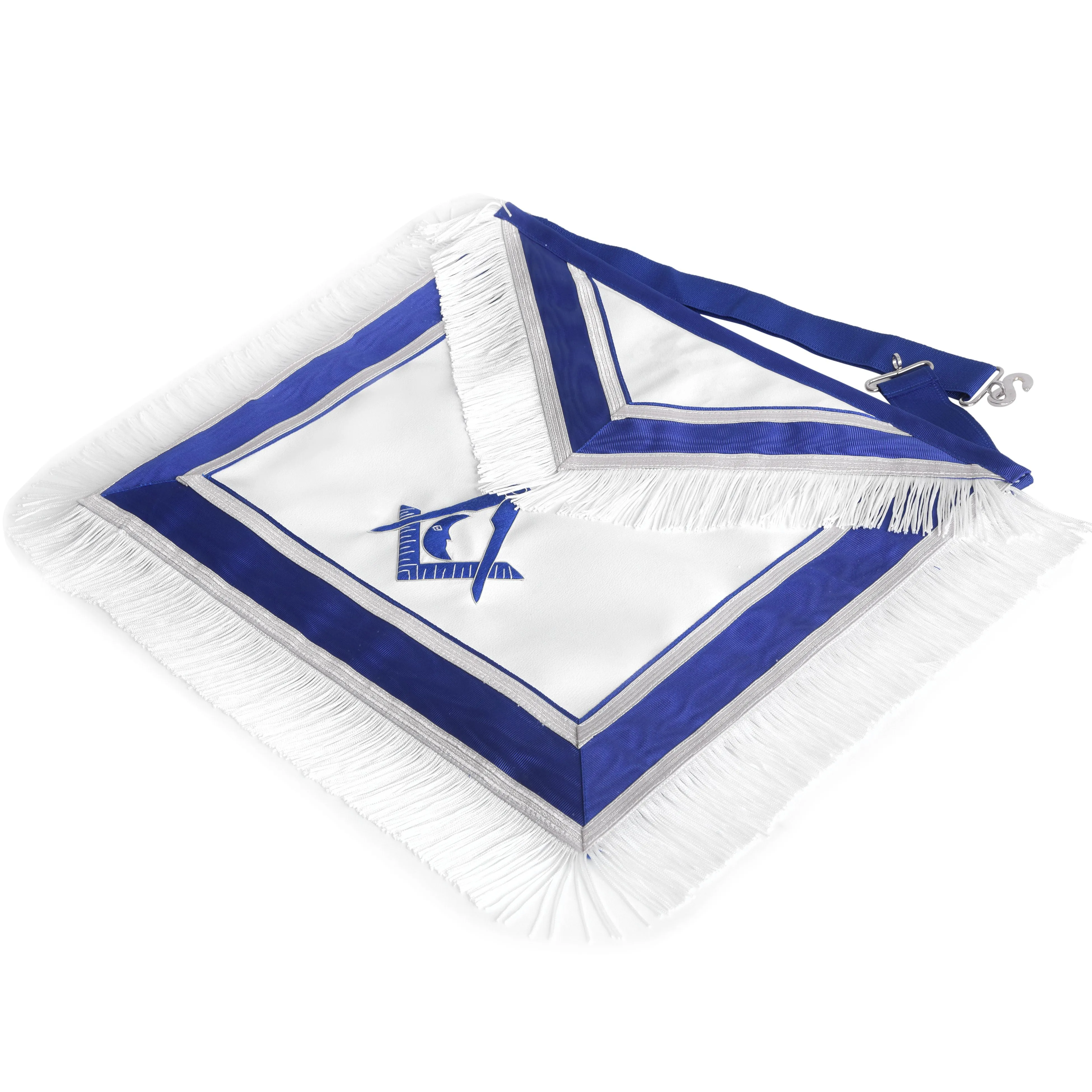 Junior Deacon Blue Lodge Officer Apron - Royal Blue With White Fringe