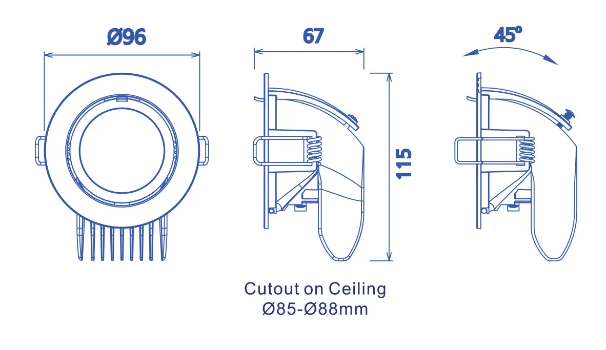 JustLED - Recessed 45° Adjustable Angle COB Stretch Downlight