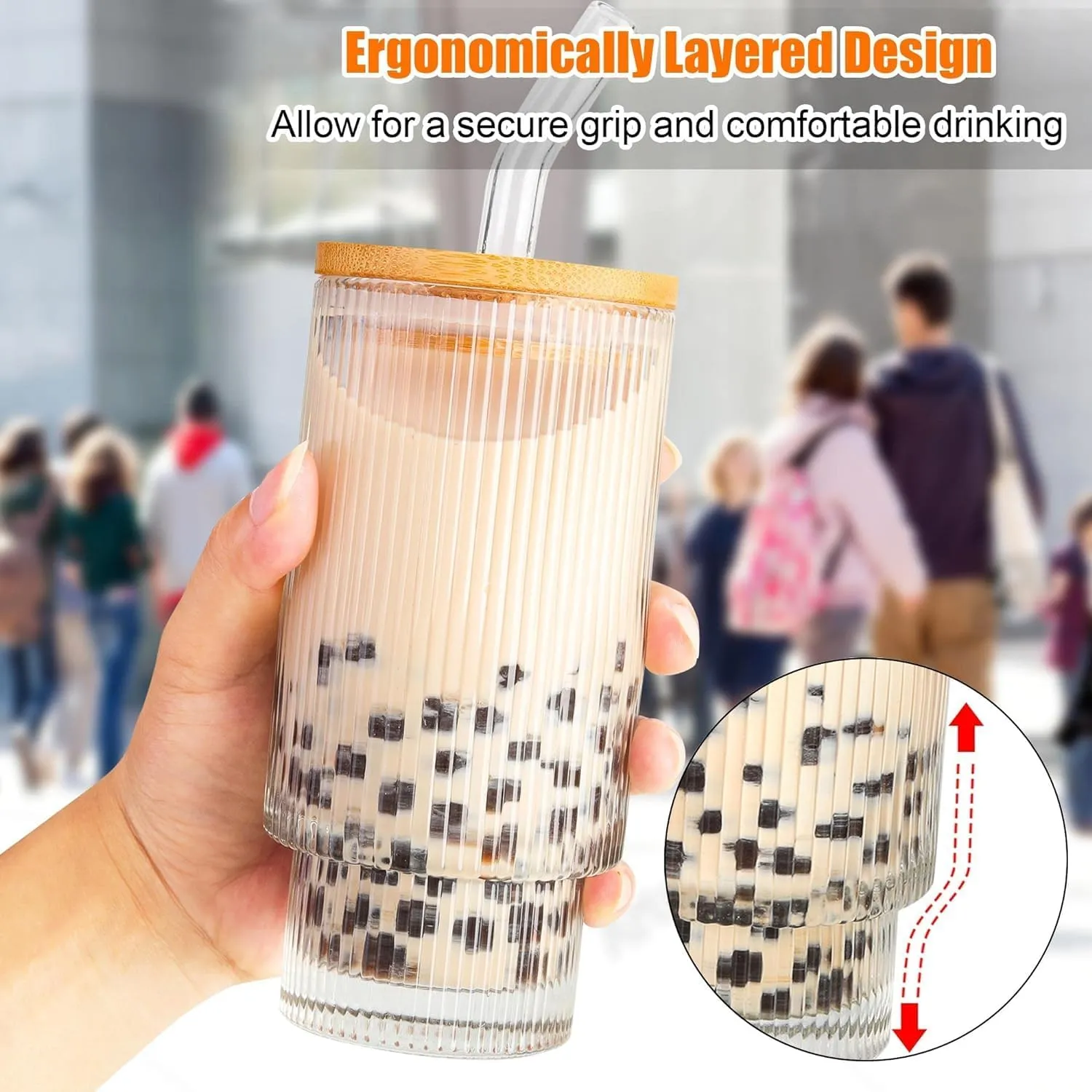 KiKiluxxa Glass Coffee Mug With Straw Green Tea Sipper Tumbler Mug With Lid - Pack Of 1- Travel Mug,Drinking Glass,Glass Sipper,Mason Jar,Can Sipper,Milk Mug,Juice Cup(Pattaya Can 1),300 ML