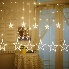 Kuber Industries 138 LED Curtain String Lights with 8 Flashing Modes Decoration(12 Stars, Warm White), Pack of 2 - CTKTC022958