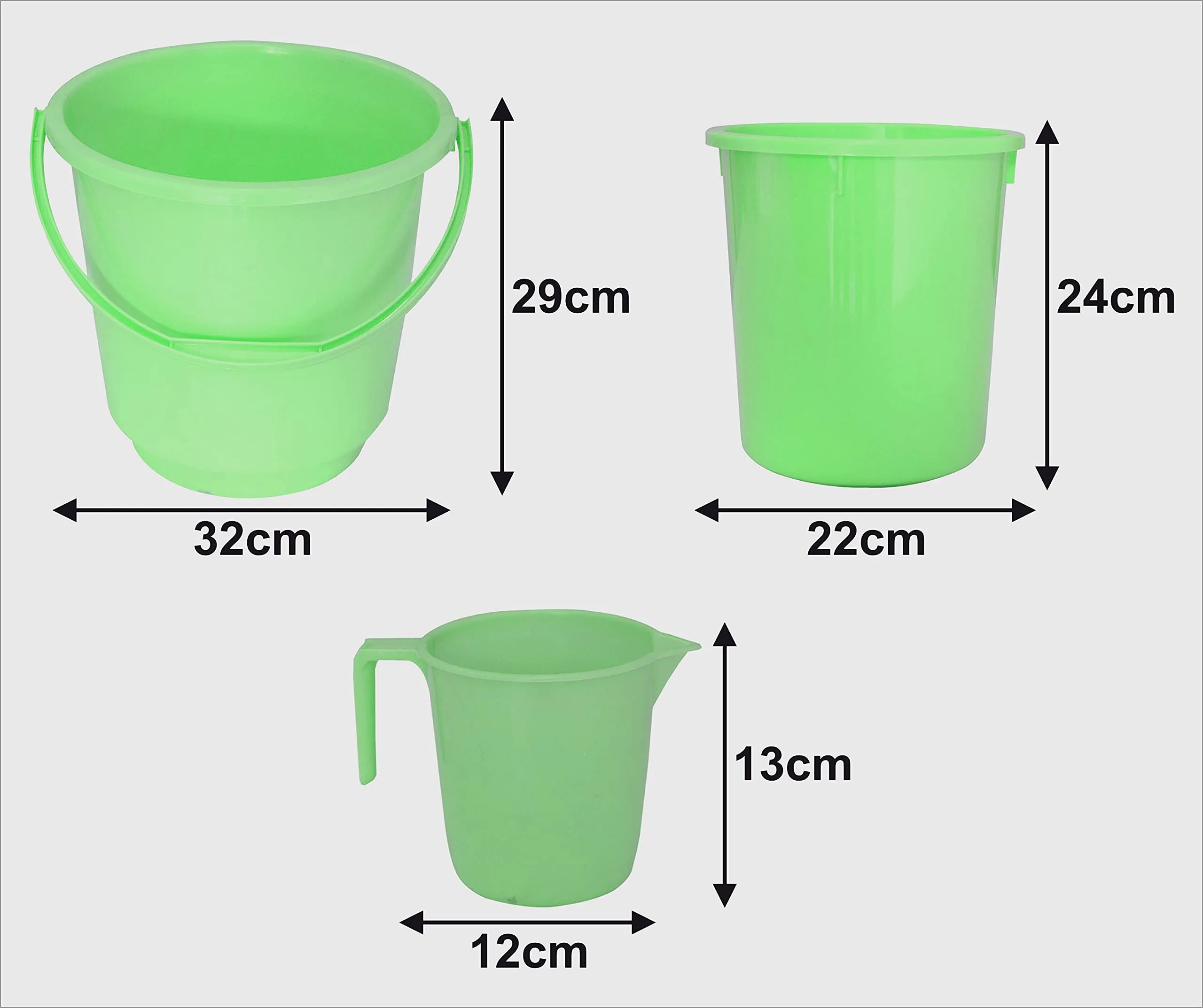 Kuber Industries 3 Pieces Plastic Bucket, Mug & Dustbin Set (Green)