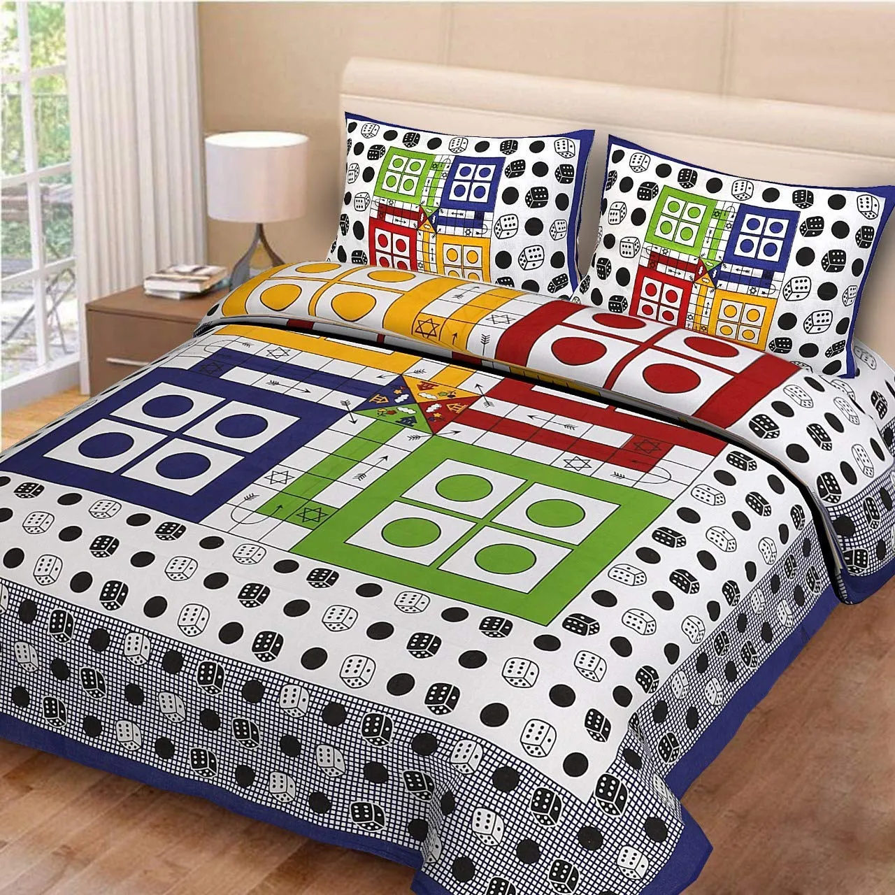 Kuber Industries Ludo Print 160 TC Cotton Double Bedsheet with 2 Pillow Covers - Multicolour (CTKTC01568)