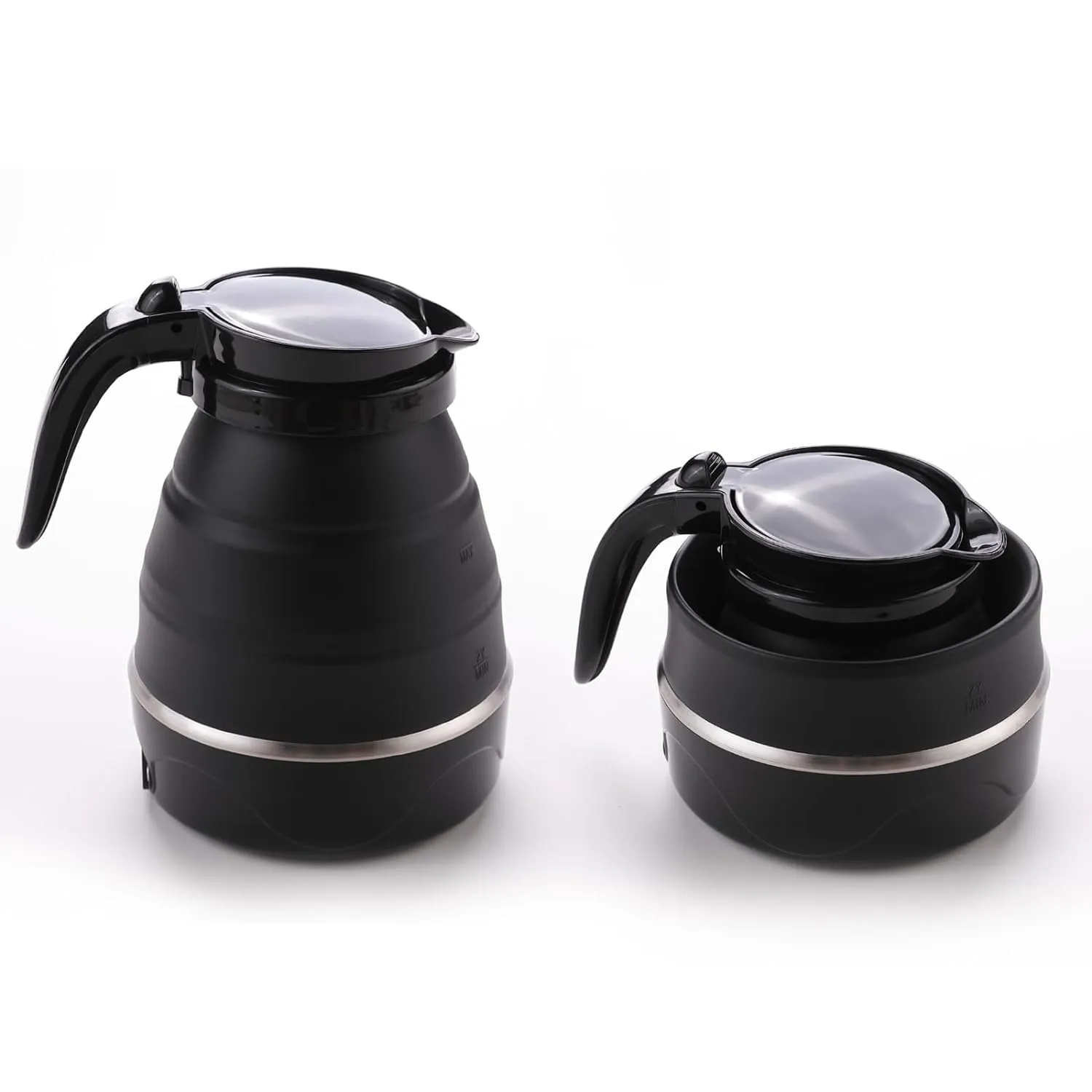 Kuber Industries Pack of 2 Foldable Electric Kettle 600 ML|Silicone Body With 304-Stainless Steel Base|Leak Proof Design|Multipurpose Portable Electric Kettle for Travel, Office & Home|600W|Black