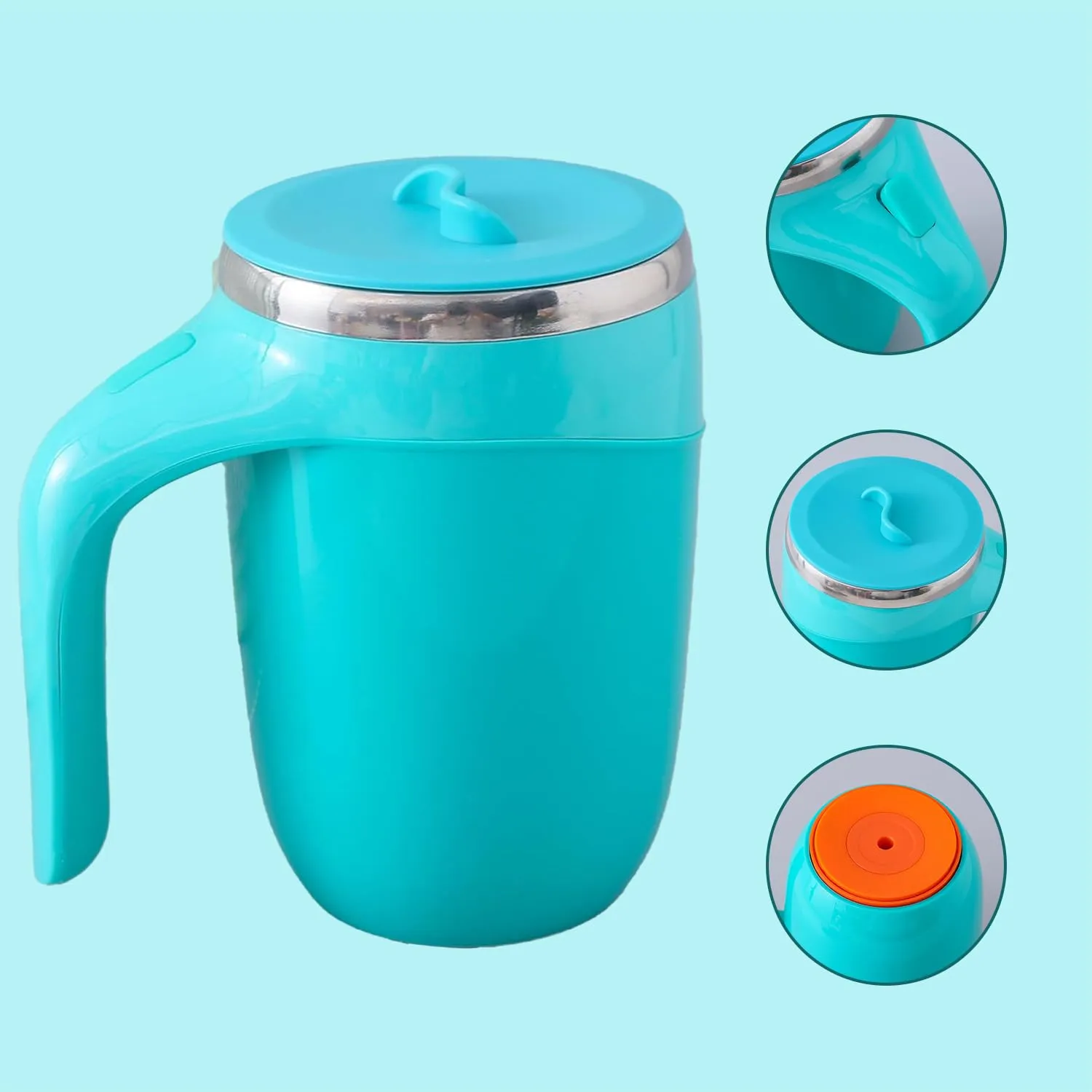 Kuber Industries Pack of 4 Anti-Fall Insulated Coffee Mug with Suction Bottom | Leak-Proof Stainless Steel Tumbler | Coffee Mug with Lid and Handle | 500 ML | Blue