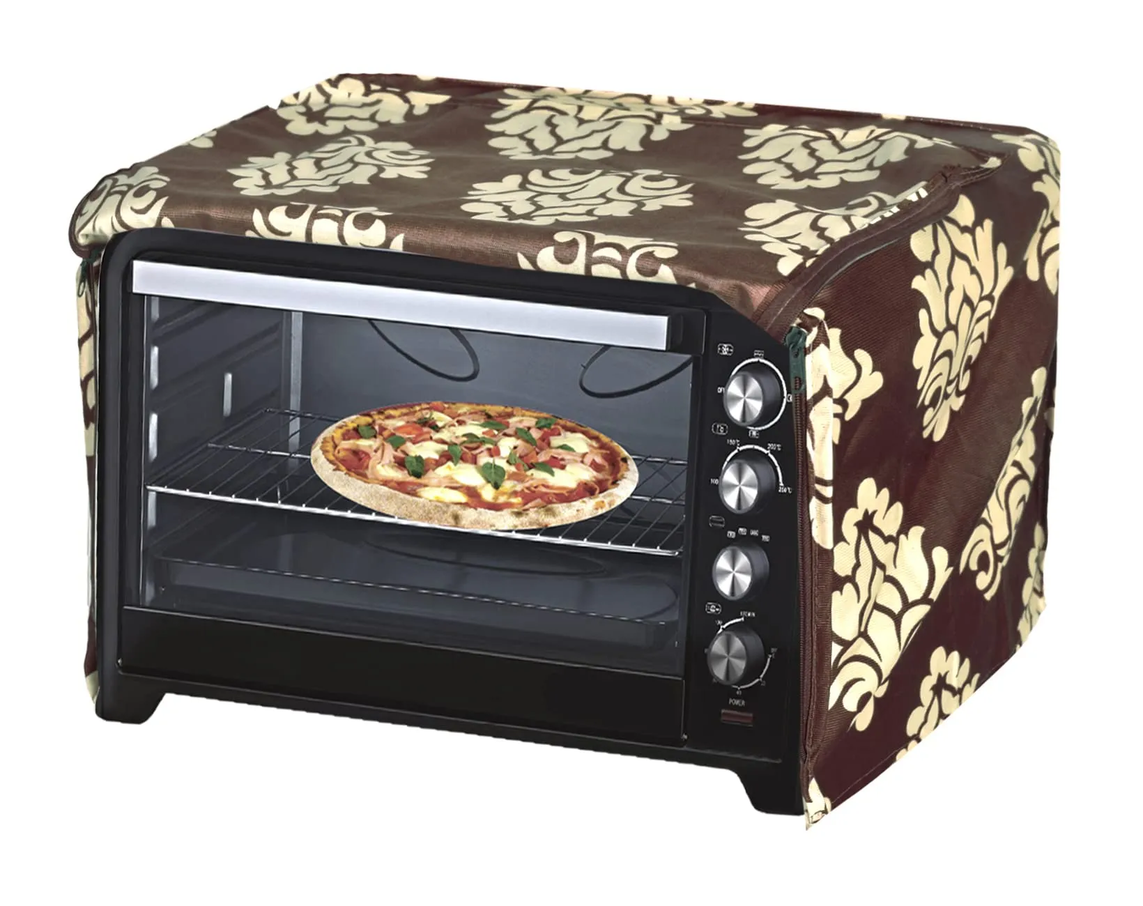 Kuber Industries Polyster Floral Printed Microwave Oven Cover,23 LTR. (Brown)-HS43KUBMART25931