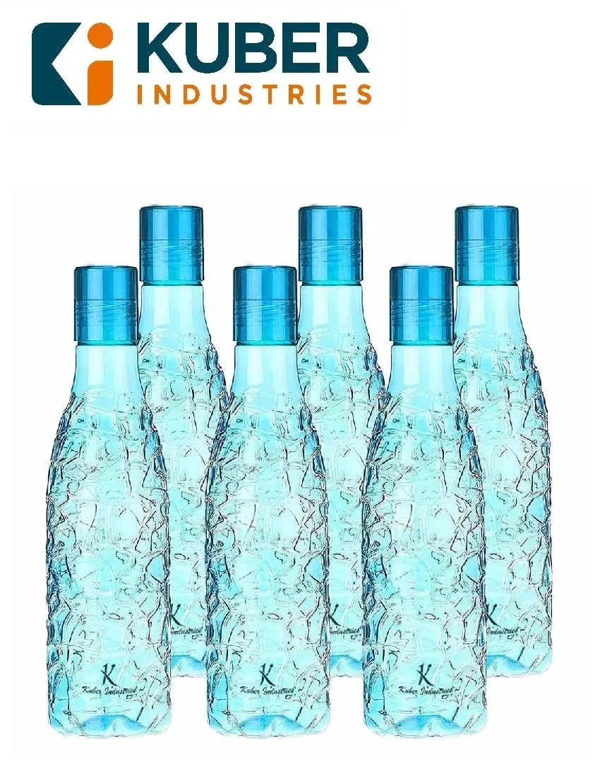 Kuber Industries Set of 6 Plastic Water Bottle | 1 Litre Round Plastic Water Bottle | Refrigerator Safe and BPA free PET Water Bottle |Perfect For School College Work Gym | Pack of 4 | Blue