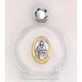 Large 4 oz Saint Jude Glass Holy Water Bottle with Two Tone Medal