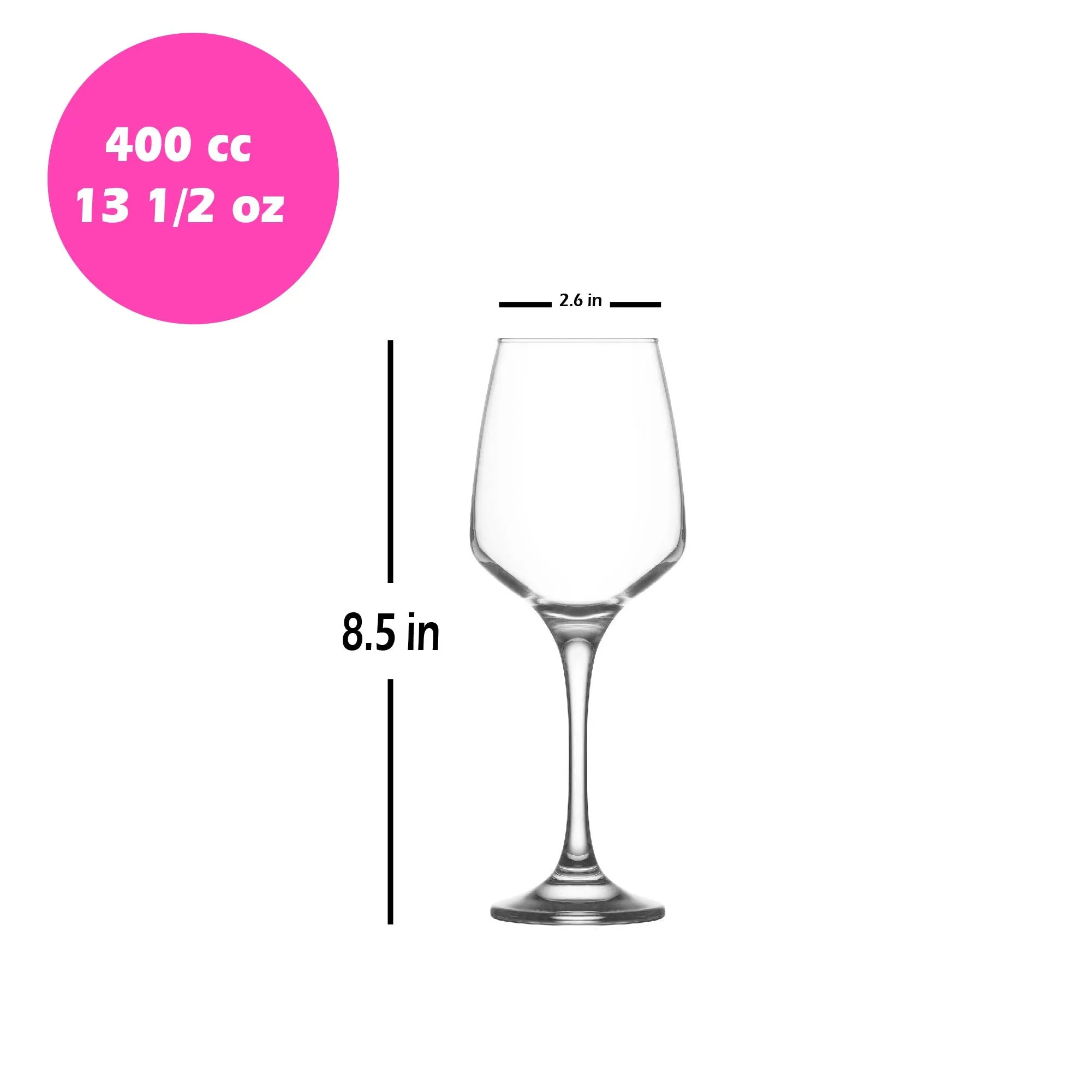 Lav Lal All Purpose Wine Glass Set, 6 Pcs, 13.5 Oz (400 cc)