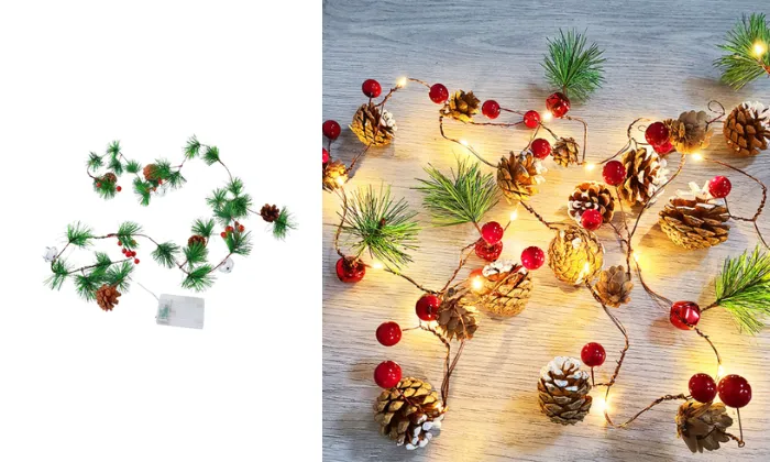 LED Pine Cone And Bell String Lights