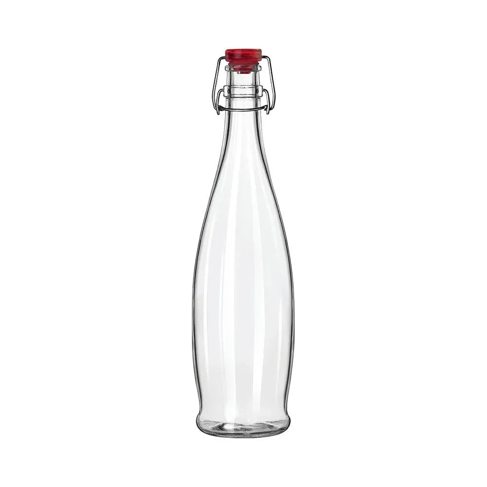 Libbey 13150035 34 oz. Oil / Vinegar Cruet / Water Bottle with Red Wire Bail Lid - Case of 6 Pcs