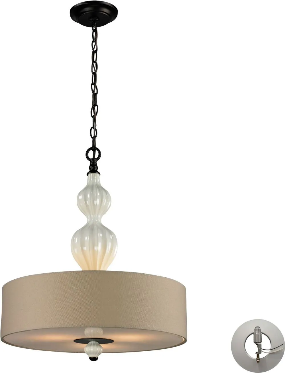 Lilliana 3 Light Pendant In Cream and Aged Bronze - Includes Recessed Lighting Kit