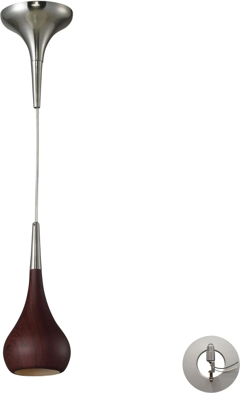 Lindsey 1 Light Pendant In Dark Walnut and Satin Nickel - Includes Recessed Lighting Kit