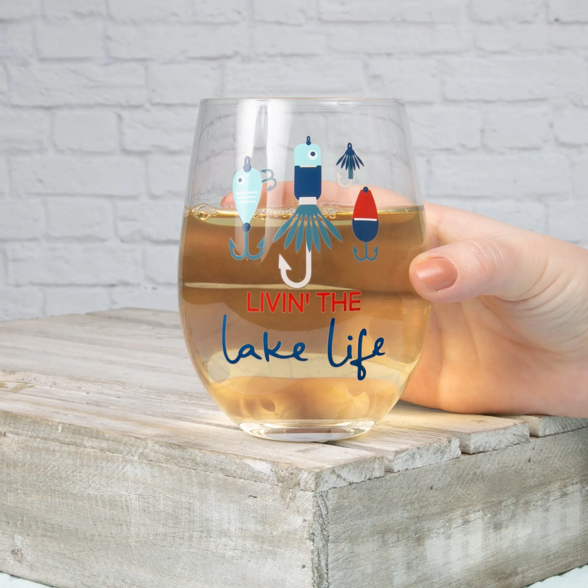 Livin' the Lake Life 18 oz Stemless Wine Glass