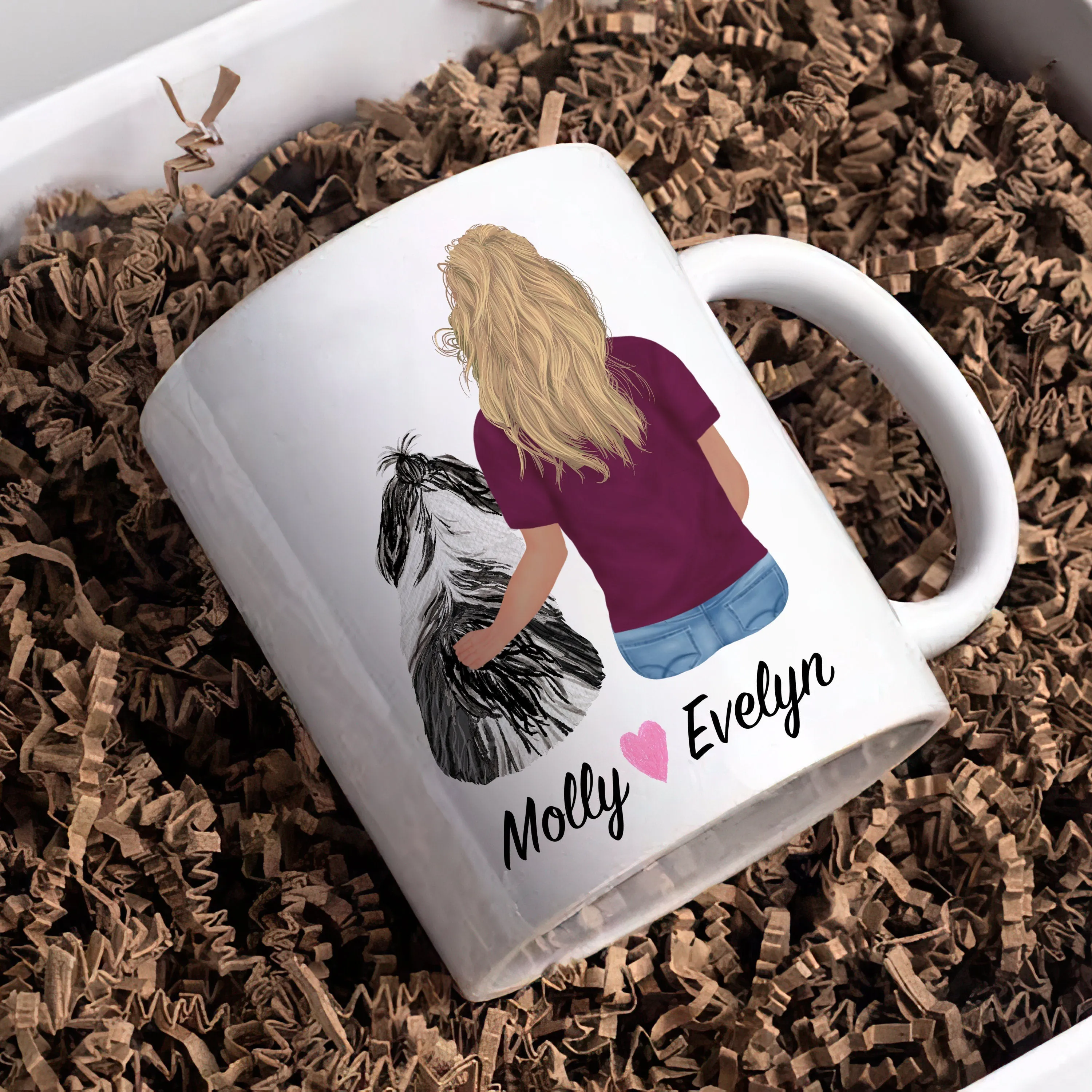 Maltese Shih Tzu Mom Coffee Mug, Custom Dog Mum Portrait Mug, Personalized Pet Gift, Girl & Dog Mug, Dog Owner Gift, Dog Mama, Dog Mug Gift