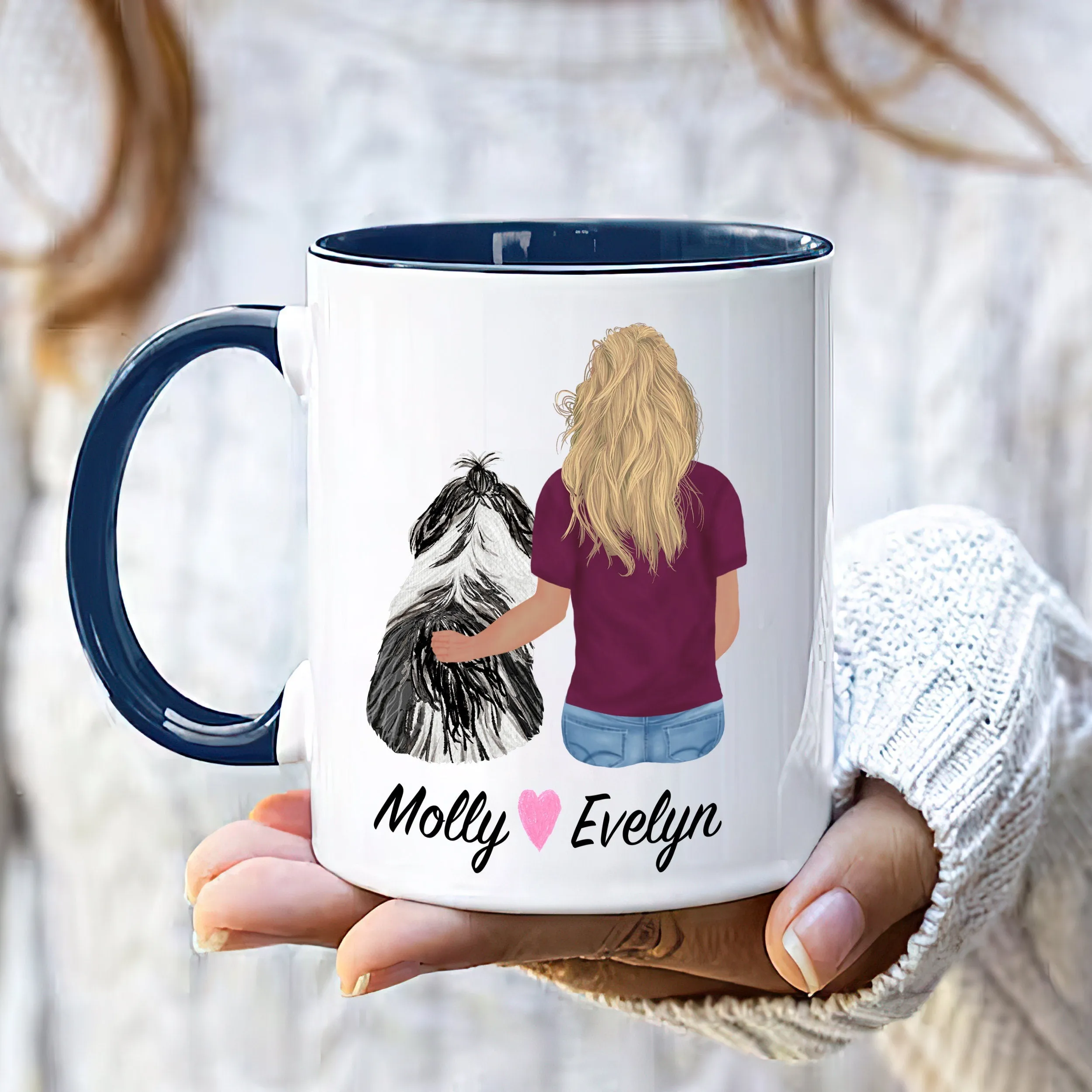 Maltese Shih Tzu Mom Coffee Mug, Custom Dog Mum Portrait Mug, Personalized Pet Gift, Girl & Dog Mug, Dog Owner Gift, Dog Mama, Dog Mug Gift